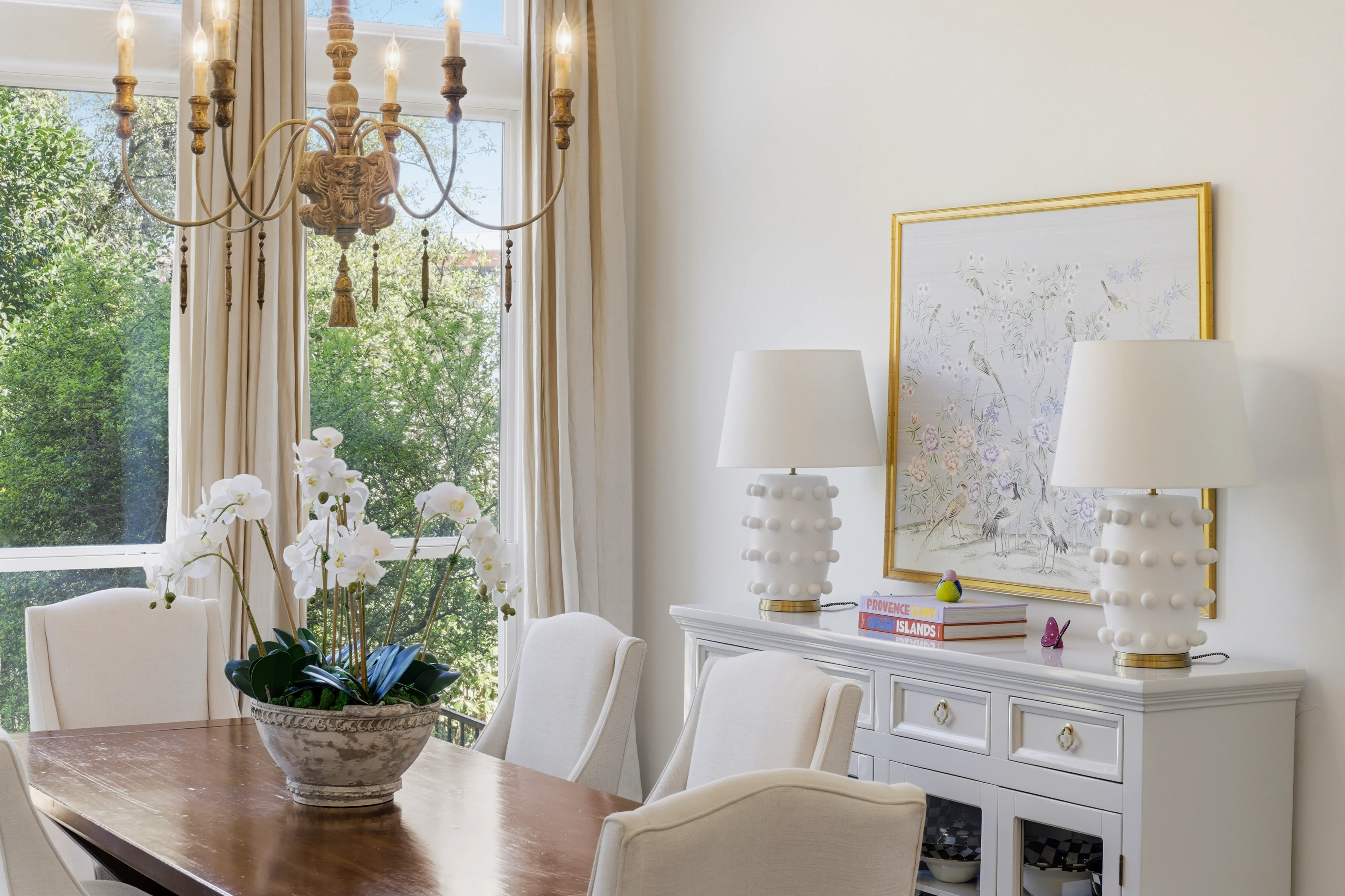Dining room with elegant lighting